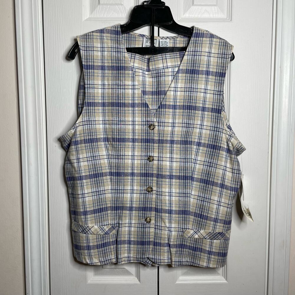 Vintage Deadstock 90s FT Studio Linen Matching Set Plaid Vest Skort Size M